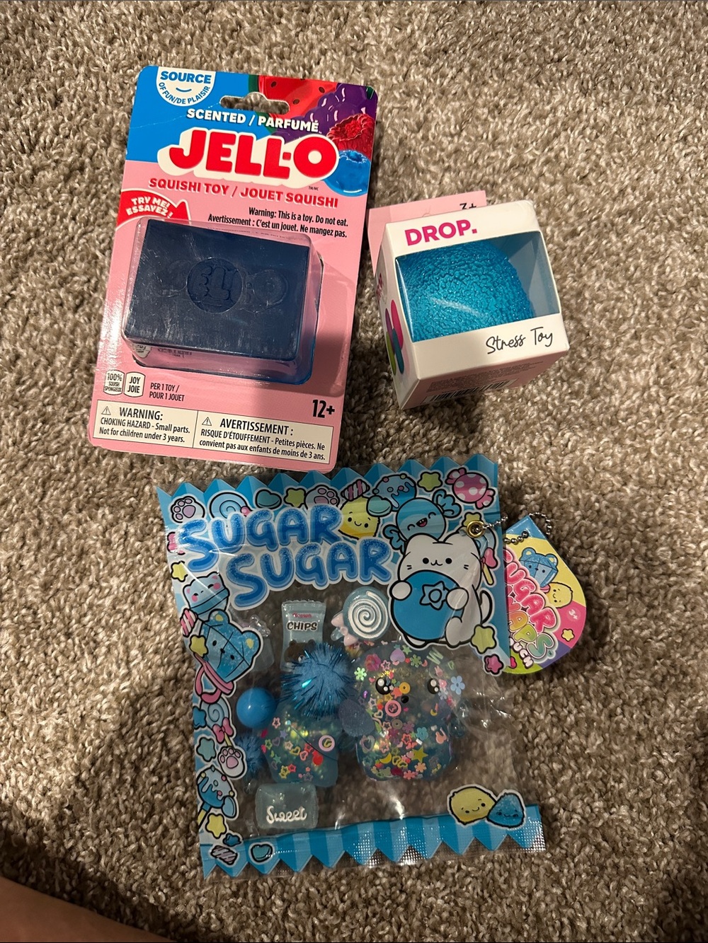 JELL-O Scented Squish Toy + Blue Drop Stress Toy & Sugar Sugar Squishy Pack